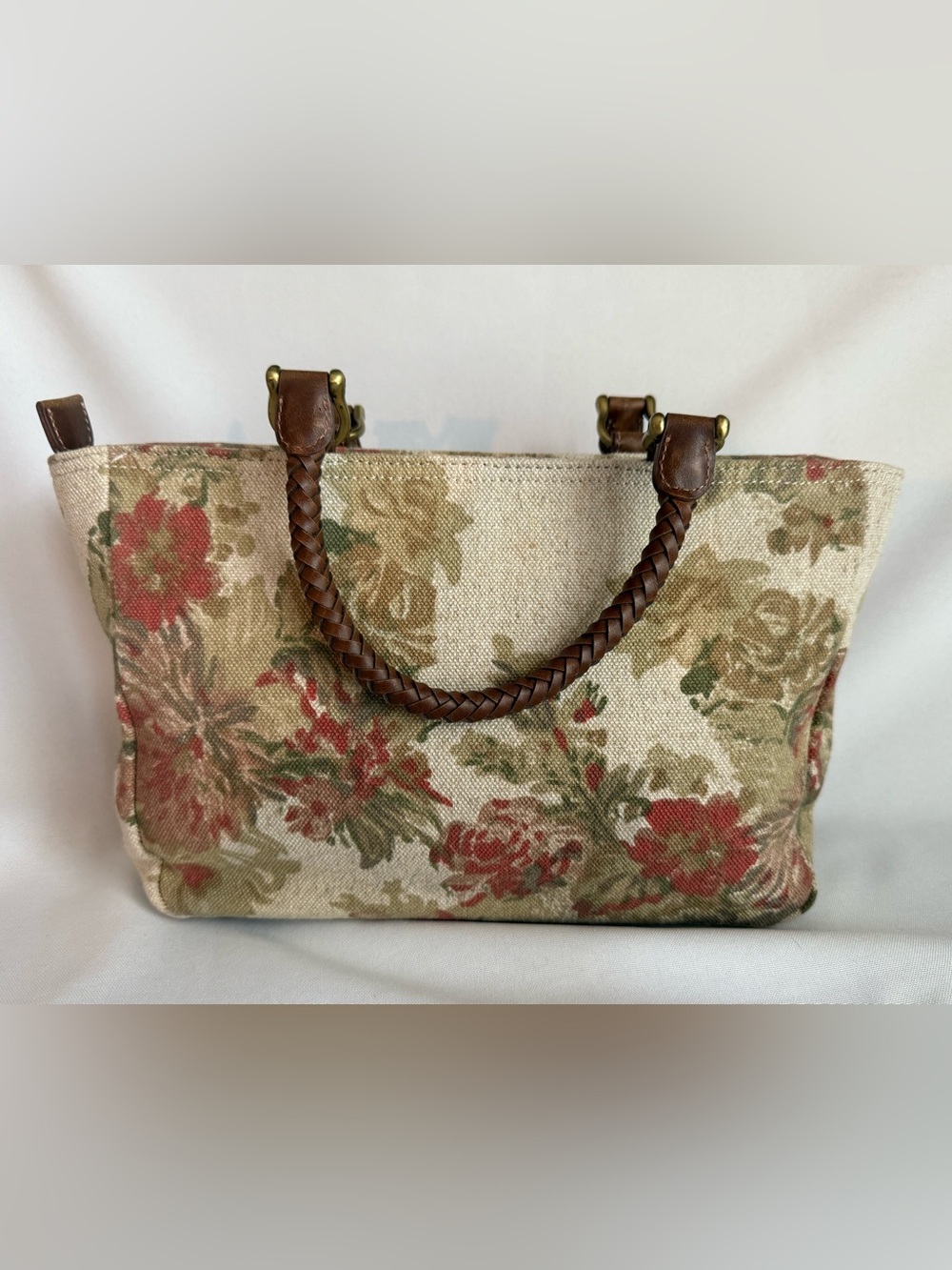 Relic Floral Canvas Handbag/Tote Fall Pink and Cream with Green Accents